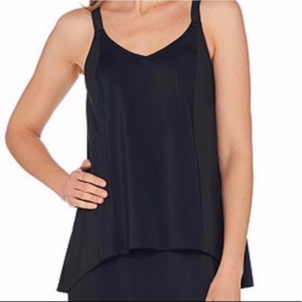 New $40 Size 10 Denim & Co. Beach Hi- Low Tankini Swimsuit Top